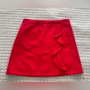 J. Crew Red Ruffle Miniskirt in Double-Serge Wool - Size 10
